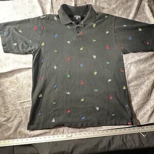 Southpole Polo Shirt Men XL Black Short Sleeve All Over Print AOP Hip Hop